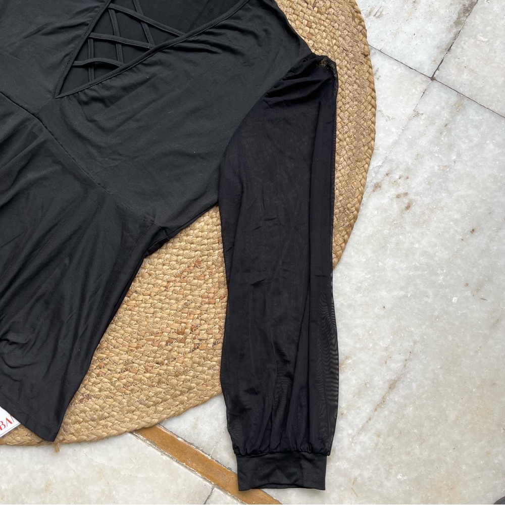 Urbanic Black Deep neck top with sheer sleeves - Picture 7 of 10
